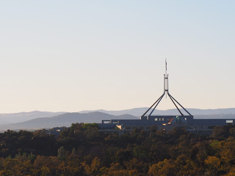 Parliament House, Canberra, at dawn